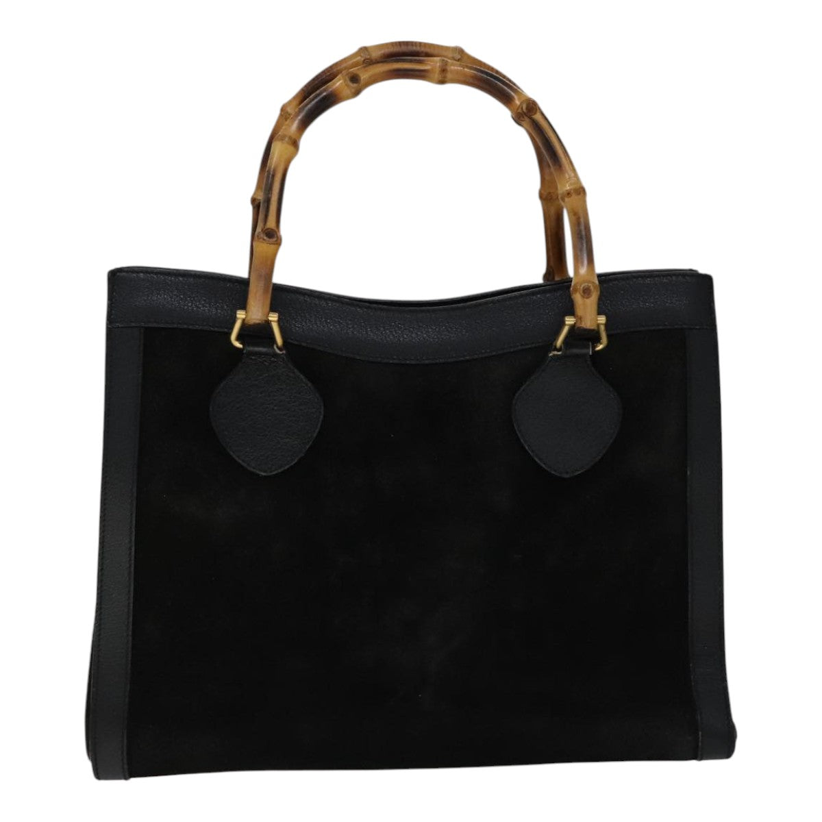 GUCCI Bamboo Hand Bag Leather Suede Black Gold 002 1186 0260 Auth ep7136