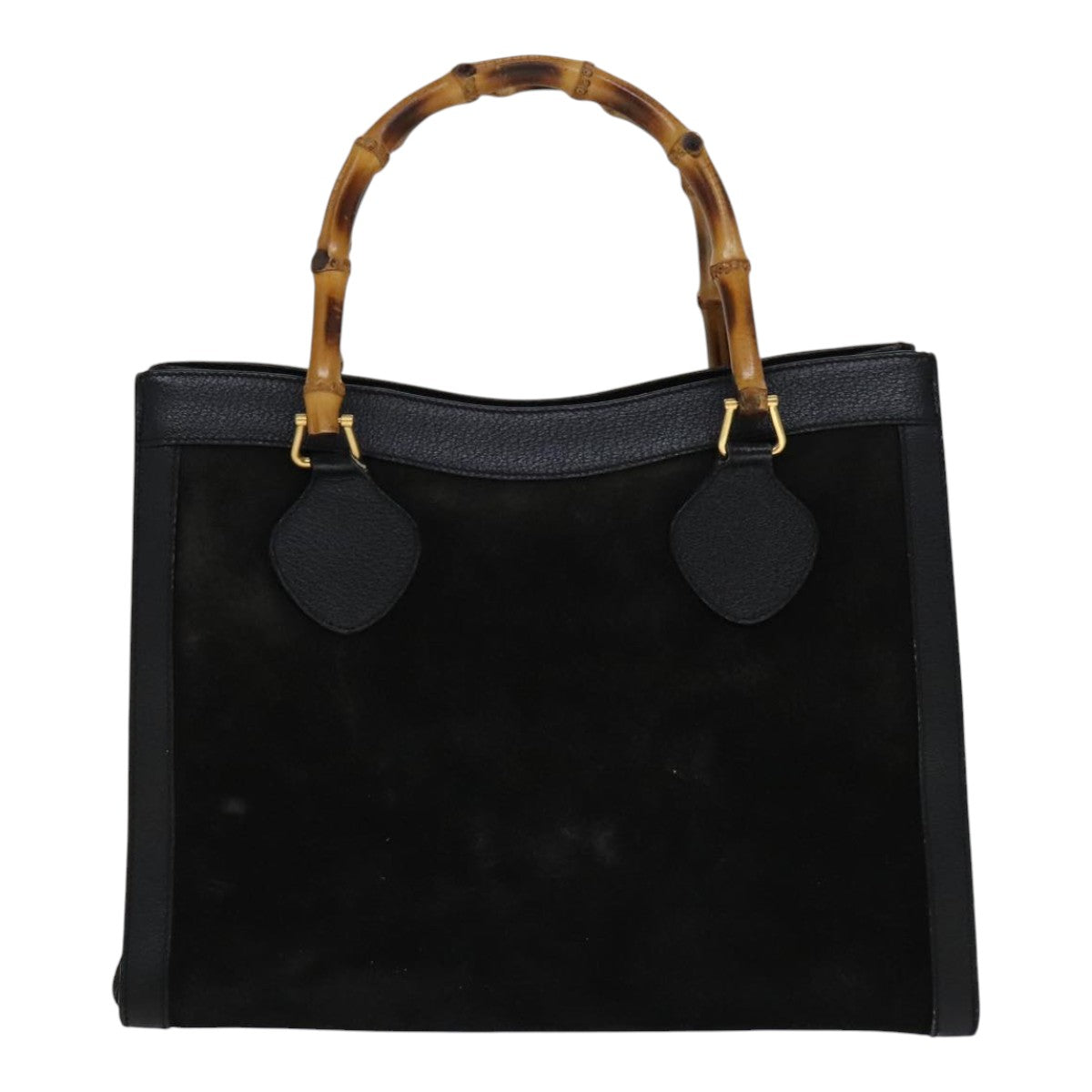 GUCCI Bamboo Hand Bag Leather Suede Black Gold 002 1186 0260 Auth ep7136