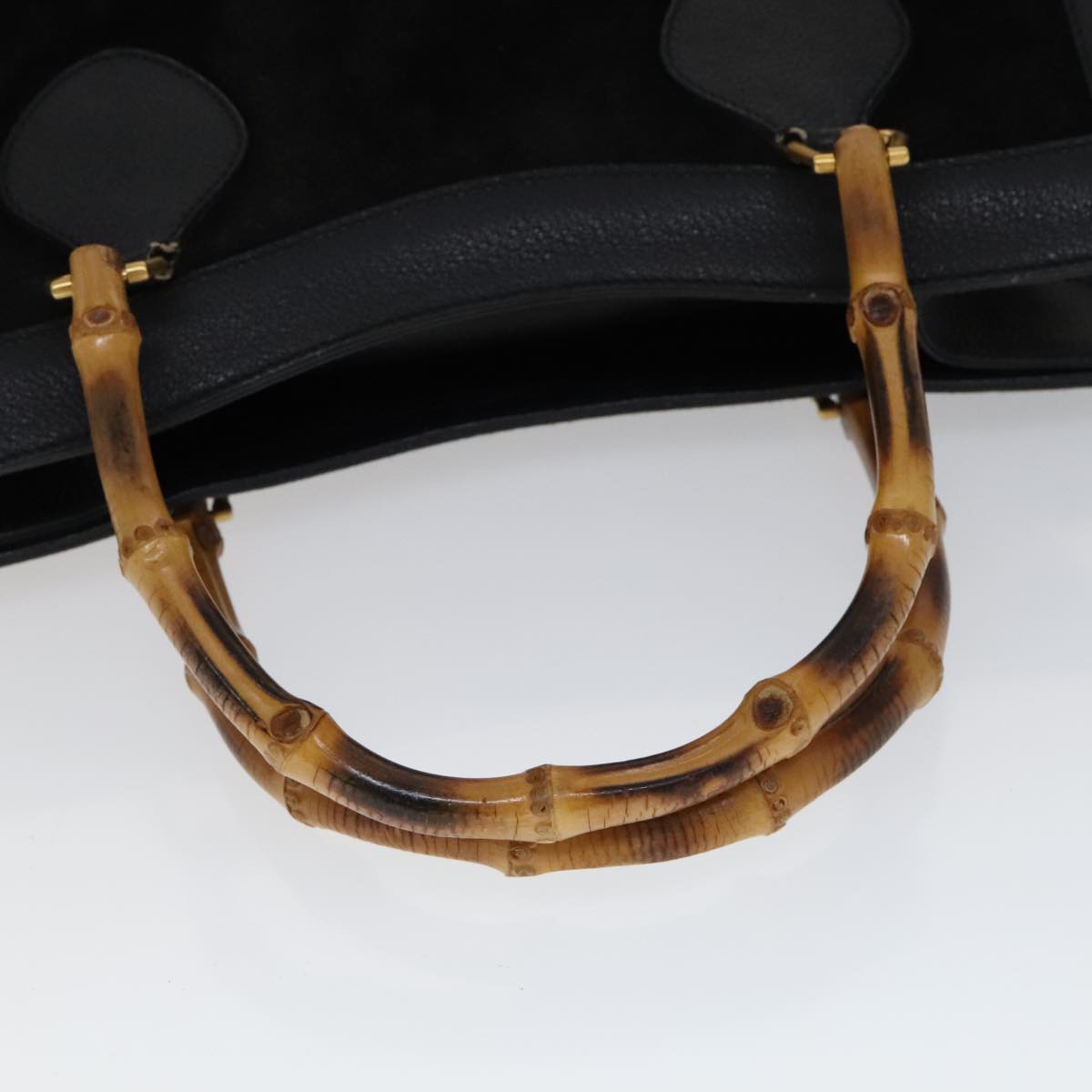GUCCI Bamboo Hand Bag Leather Suede Black Gold 002 1186 0260 Auth ep7136