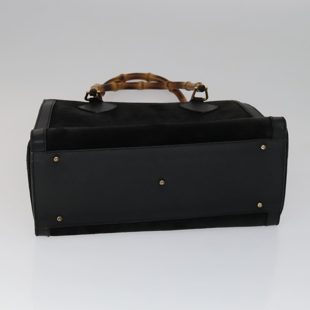 GUCCI Bamboo Hand Bag Leather Suede Black Gold 002 1186 0260 Auth ep7136
