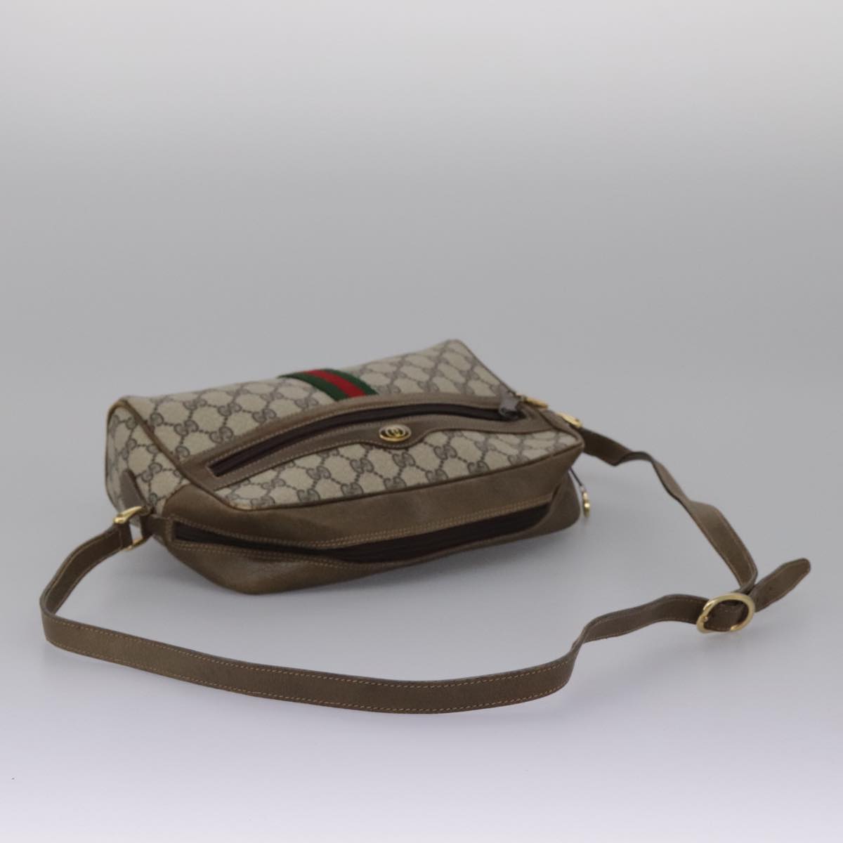 GUCCI GG Supreme Web Sherry Line Shoulder Bag PVC Beige Green Red Auth ep7185