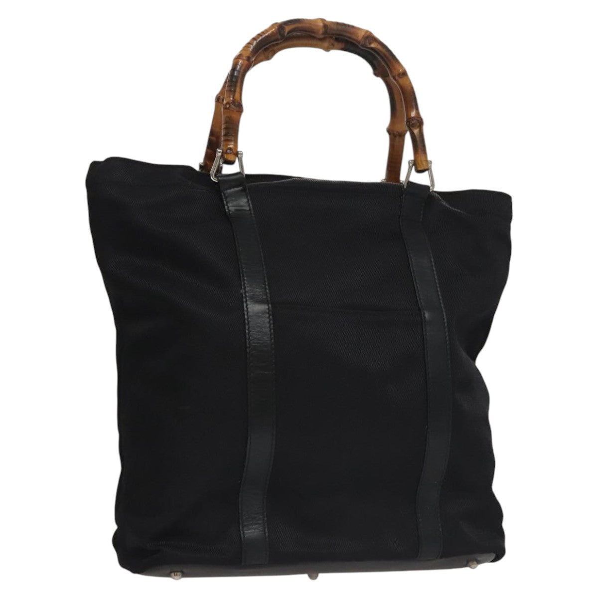 GUCCI Bamboo Hand Bag Nylon Black Auth ep7284