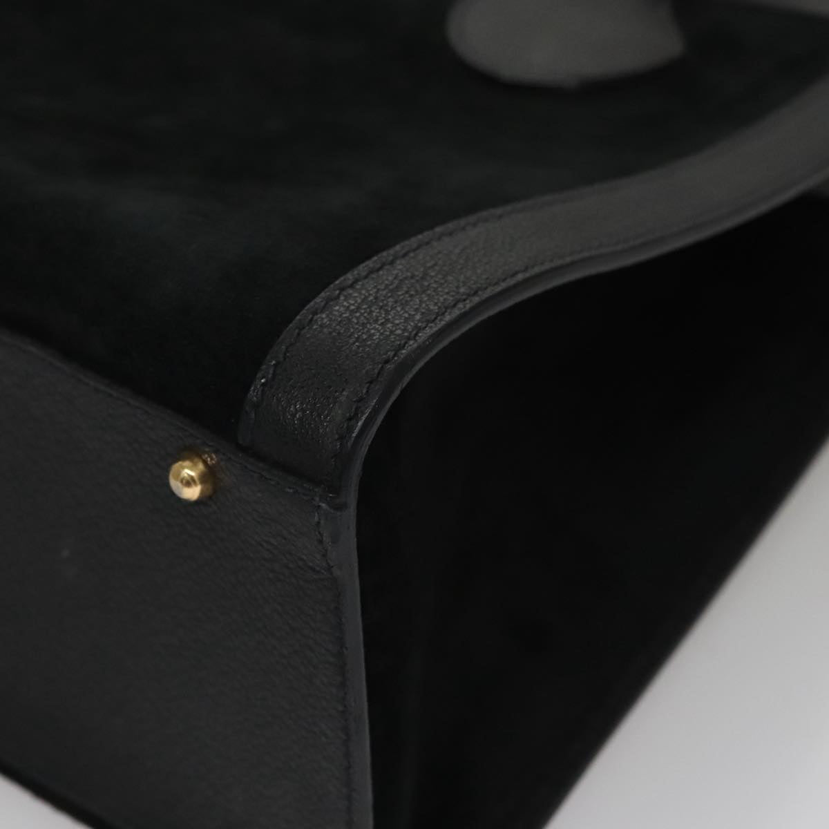 GUCCI Bamboo Hand Bag Suede Leather Black Auth ep7313
