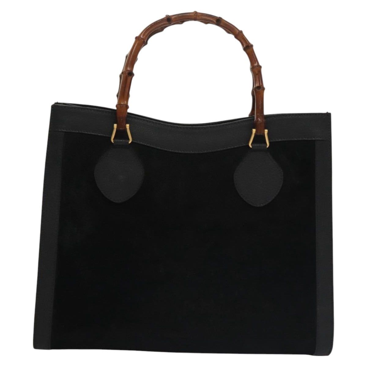 GUCCI Bamboo Hand Bag Suede Leather Black Auth ep7313