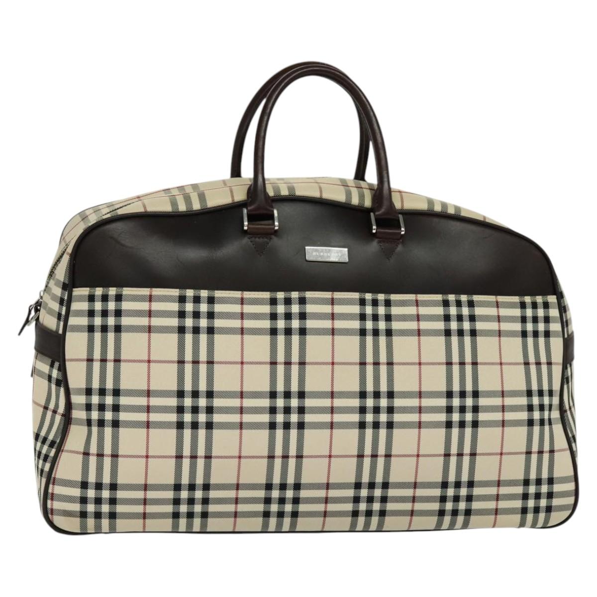BURBERRY Nova Check Boston Bag Canvas Beige Auth ep7325