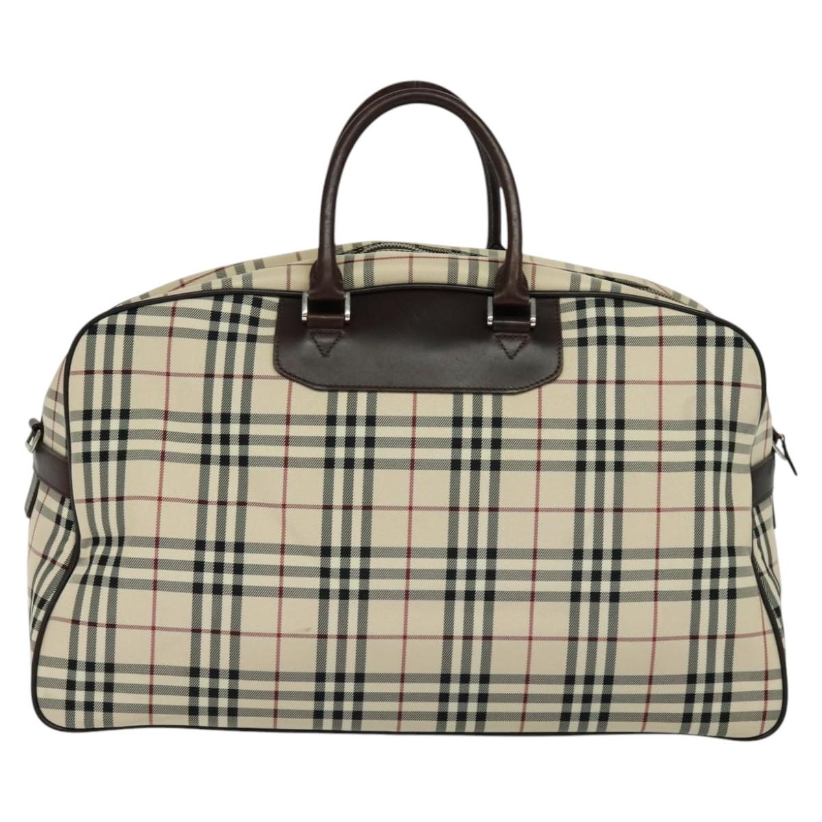 BURBERRY Nova Check Boston Bag Canvas Beige Auth ep7325