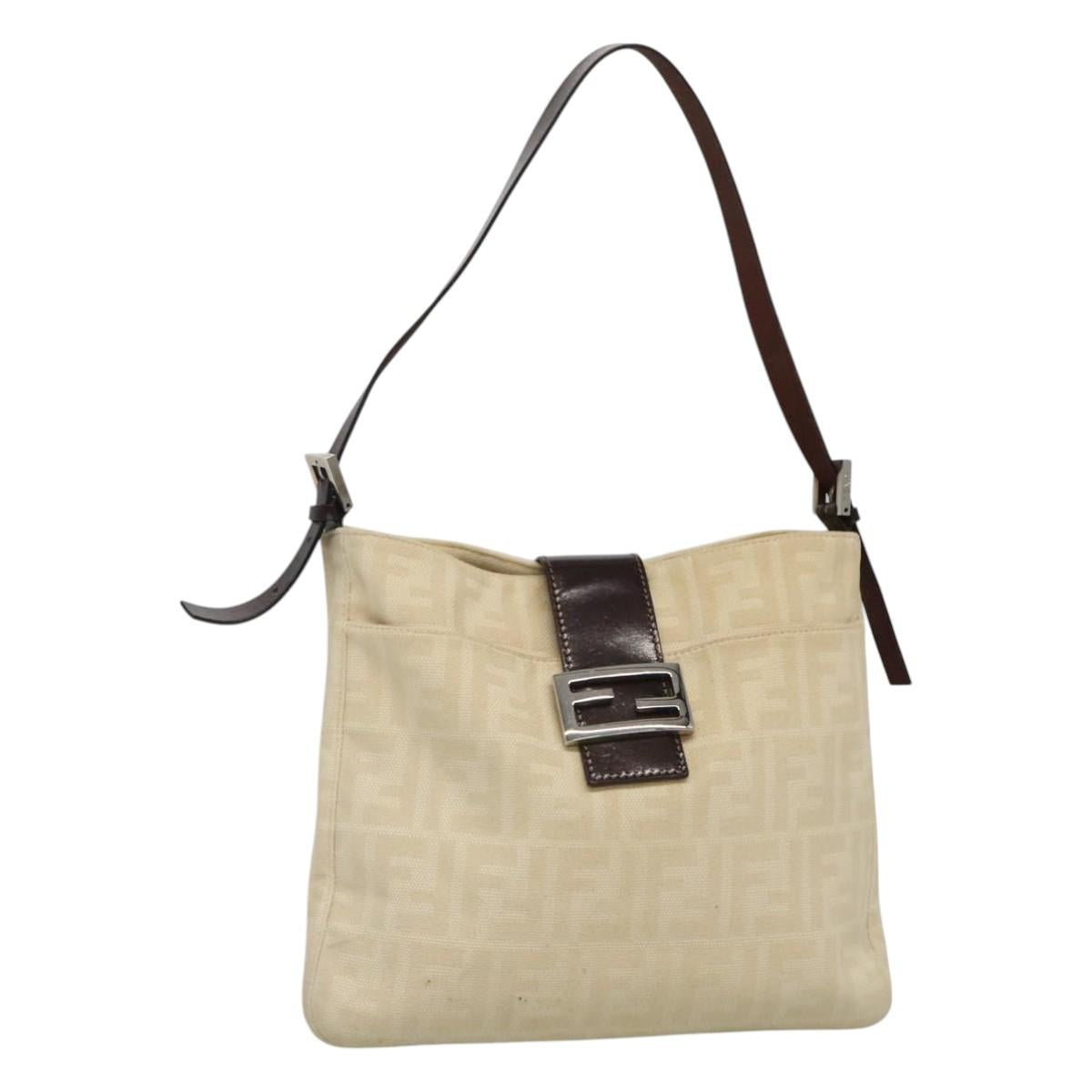 FENDI Zucca Canvas Shoulder Bag Beige Auth ep7339