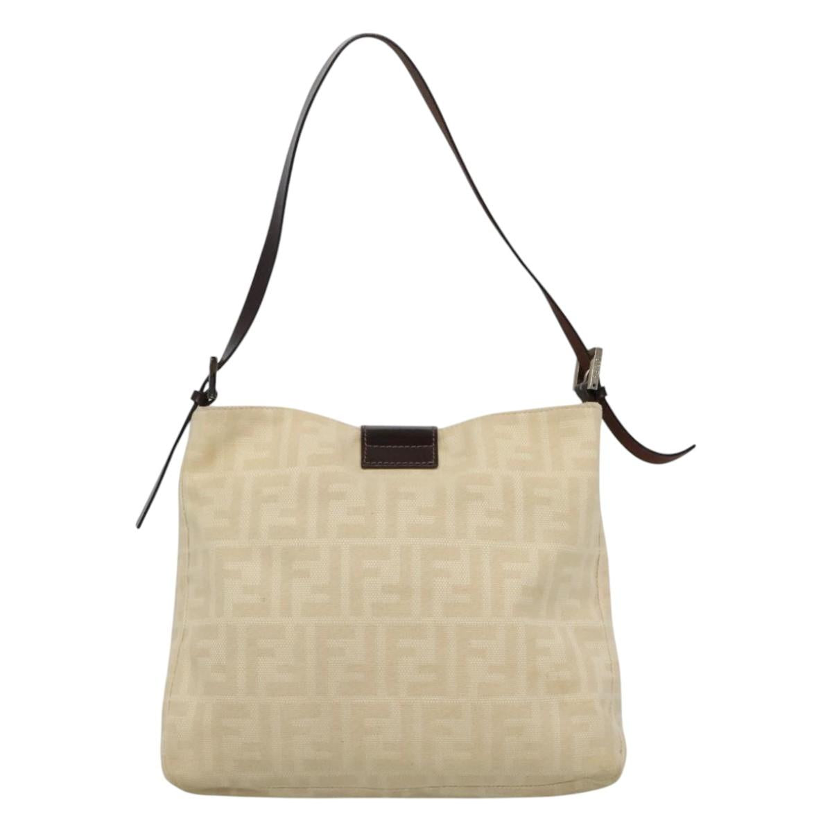FENDI Zucca Canvas Shoulder Bag Beige Auth ep7339