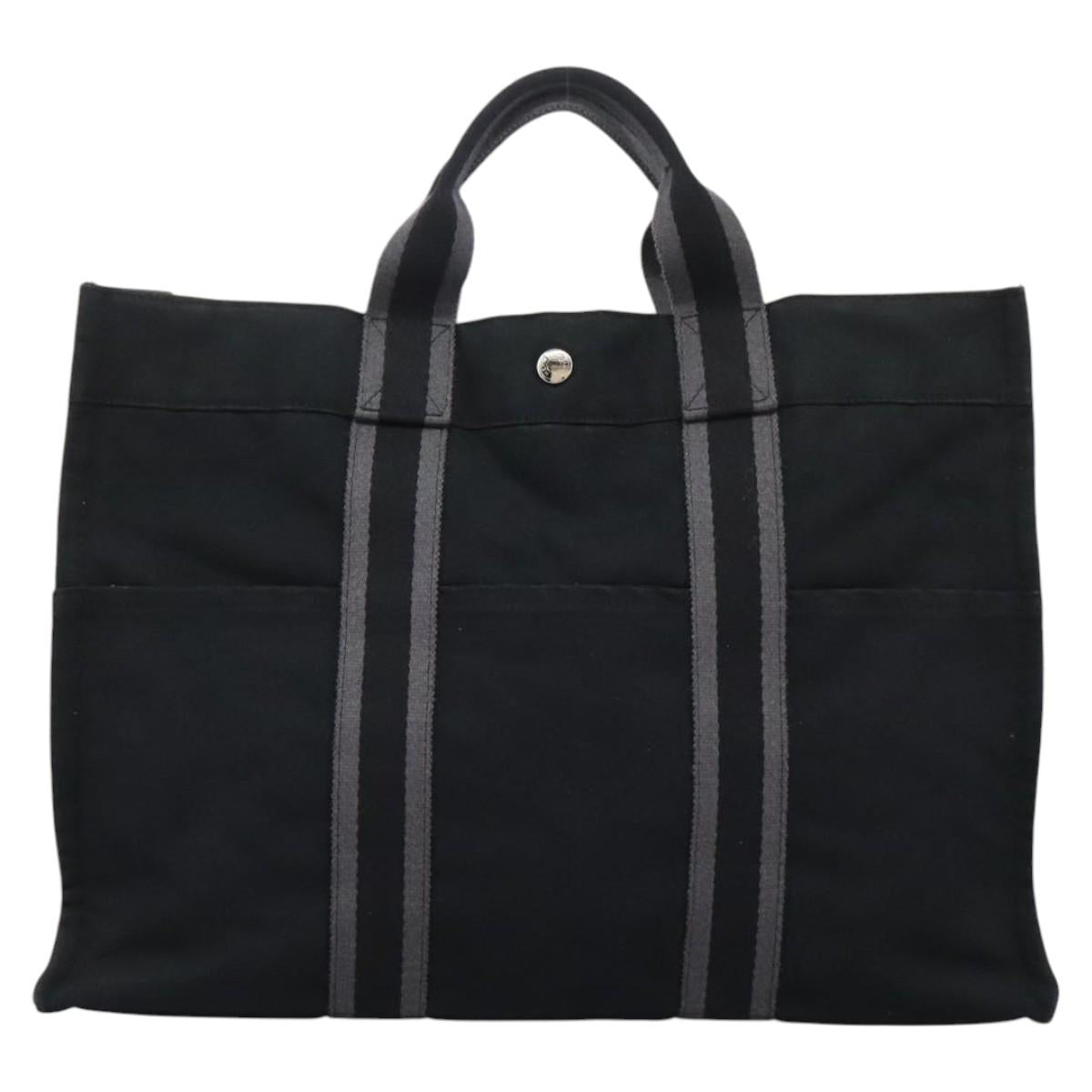 HERMES Fourre Tout MM Hand Bag Canvas Black Auth ep7392