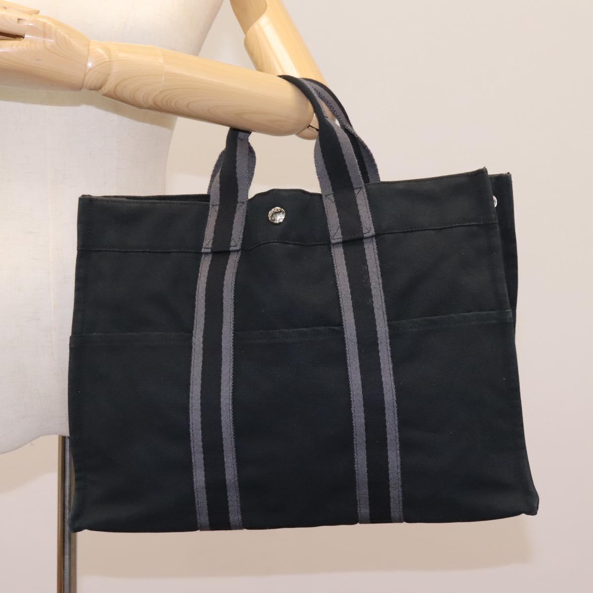 HERMES Fourre Tout MM Hand Bag Canvas Black Auth ep7392