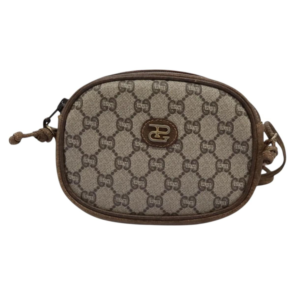 GUCCI GG Plus Supreme Shoulder Bag PVC Leather Beige Auth ep7396