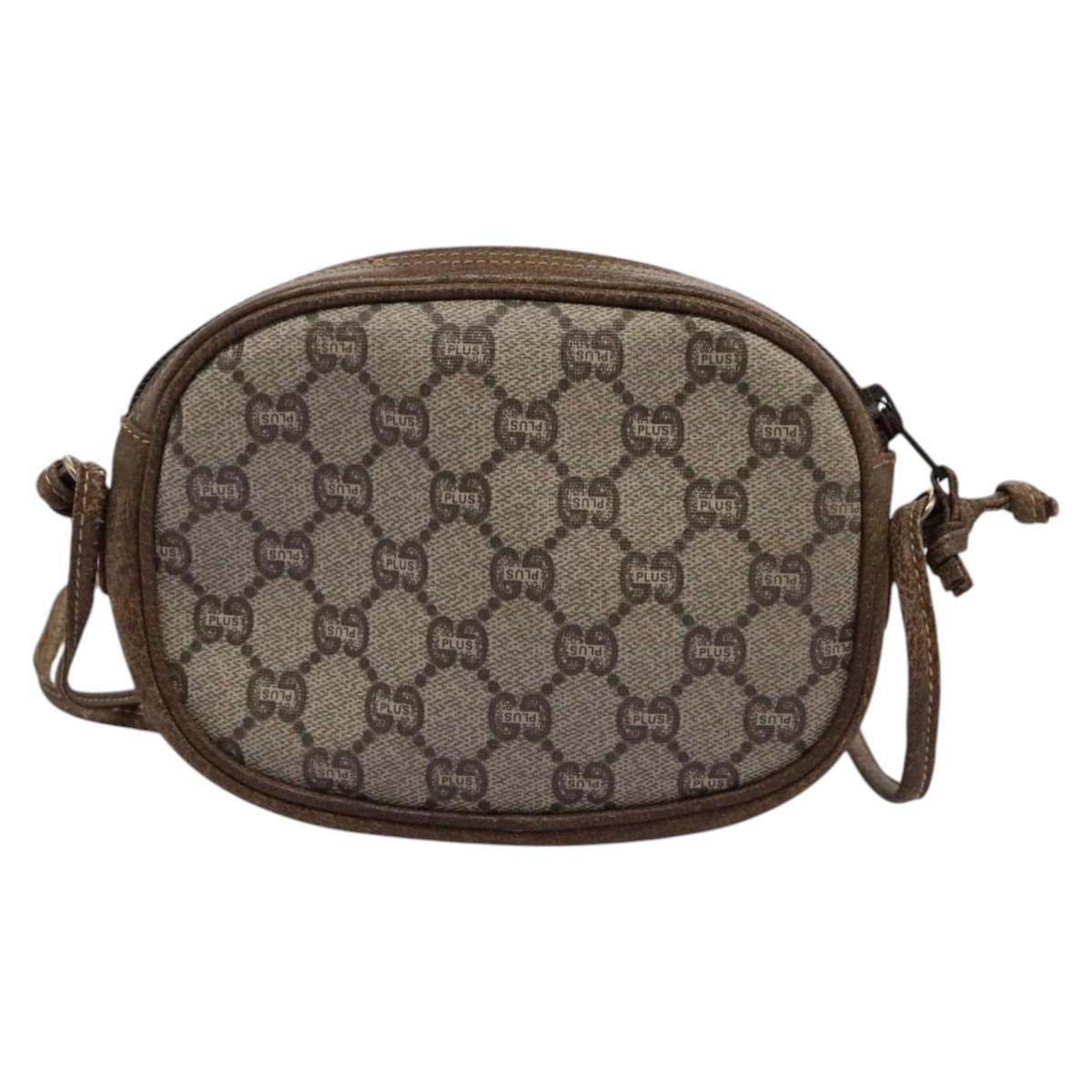 GUCCI GG Plus Supreme Shoulder Bag PVC Leather Beige Auth ep7396