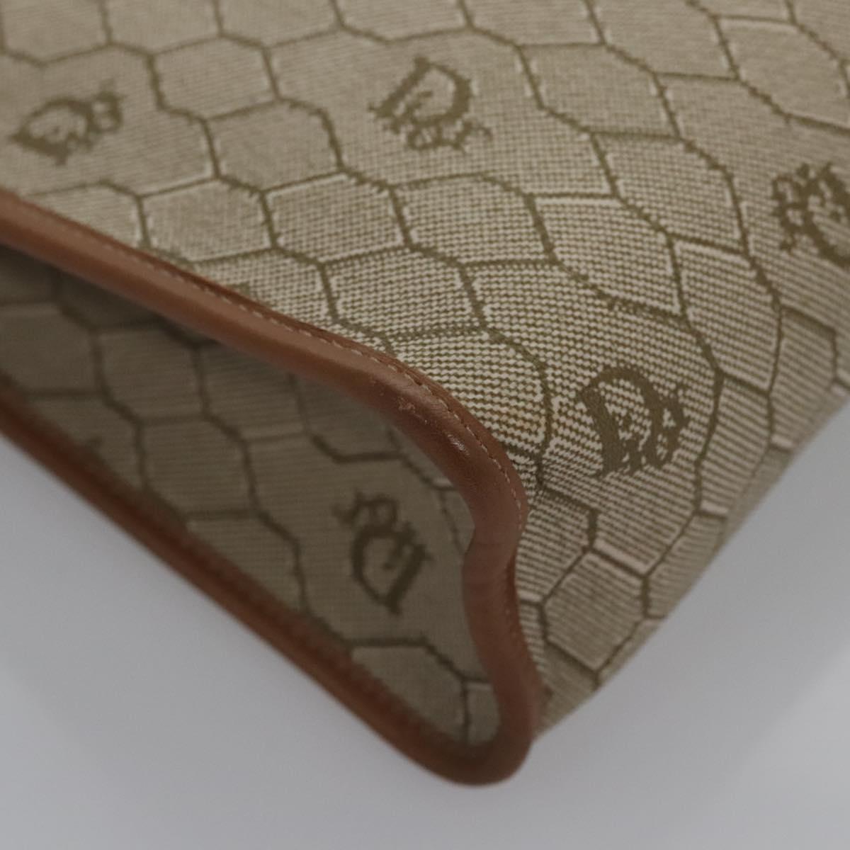 Christian Dior Honeycomb Canvas Clutch Bag PVC Leather Beige Gold Auth ep7407
