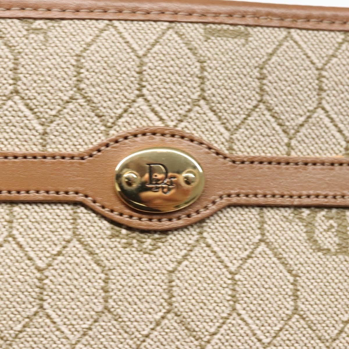 Christian Dior Honeycomb Canvas Clutch Bag PVC Leather Beige Gold Auth ep7407