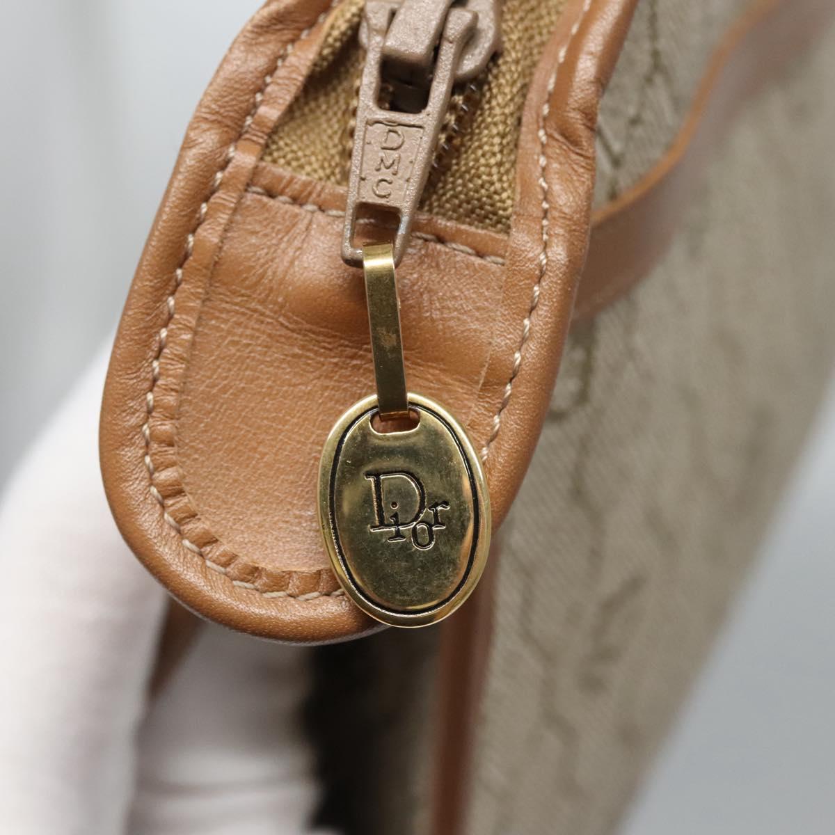 Christian Dior Honeycomb Canvas Clutch Bag PVC Leather Beige Gold Auth ep7407