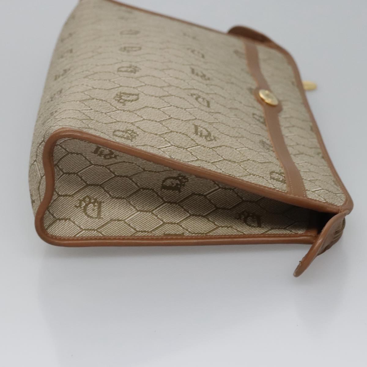 Christian Dior Honeycomb Canvas Clutch Bag PVC Leather Beige Gold Auth ep7407