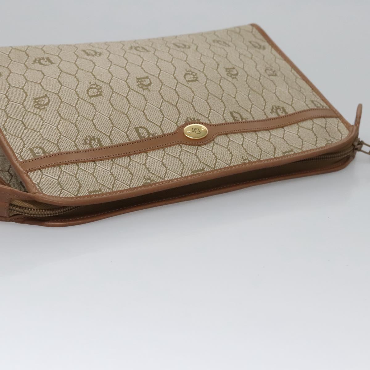 Christian Dior Honeycomb Canvas Clutch Bag PVC Leather Beige Gold Auth ep7407