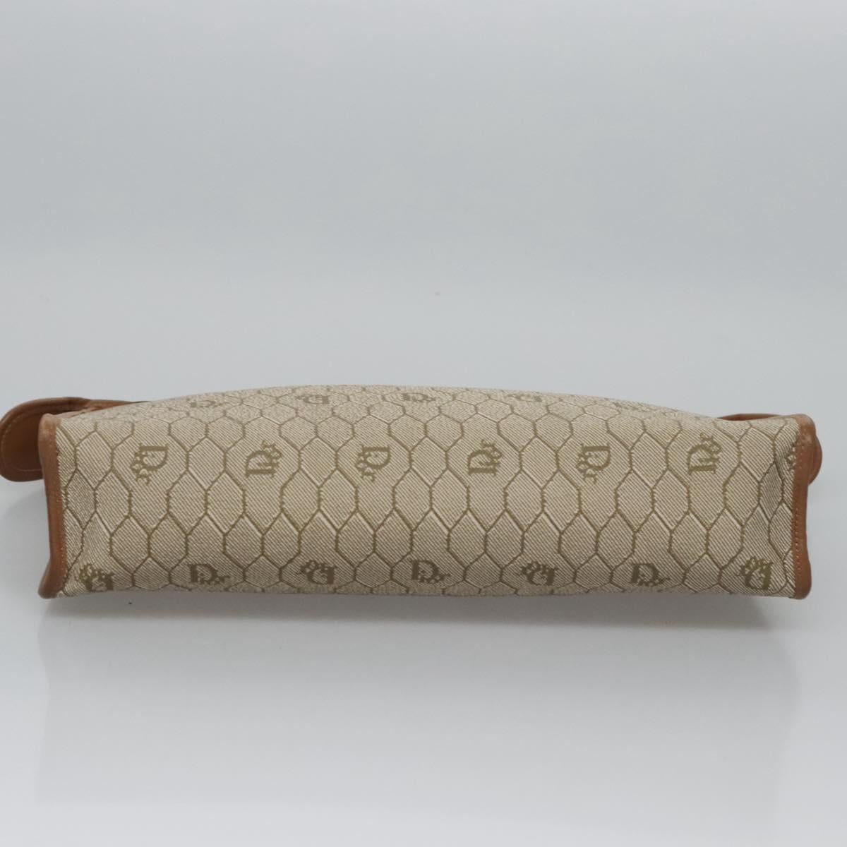 Christian Dior Honeycomb Canvas Clutch Bag PVC Leather Beige Gold Auth ep7407