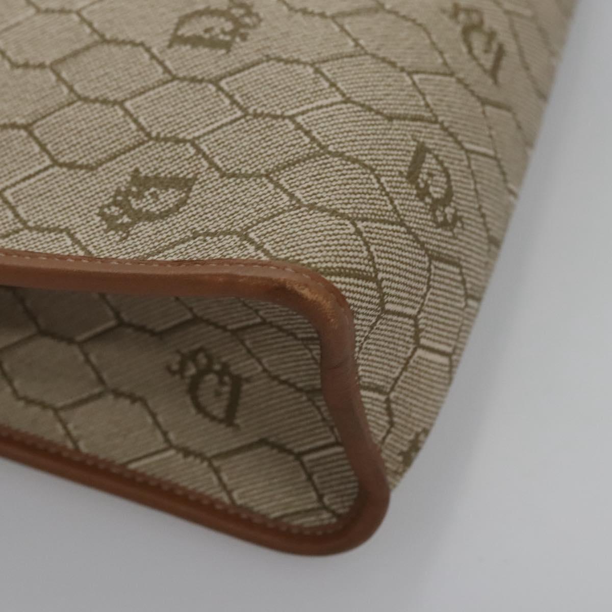 Christian Dior Honeycomb Canvas Clutch Bag PVC Leather Beige Gold Auth ep7407