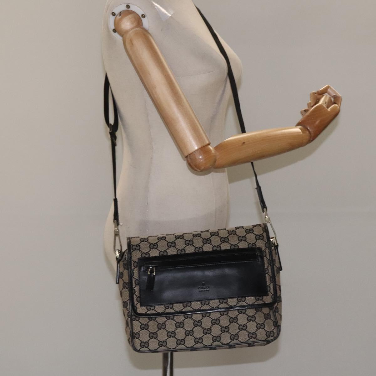GUCCI GG Canvas Shoulder Bag Black 019 0375 Auth ep7418