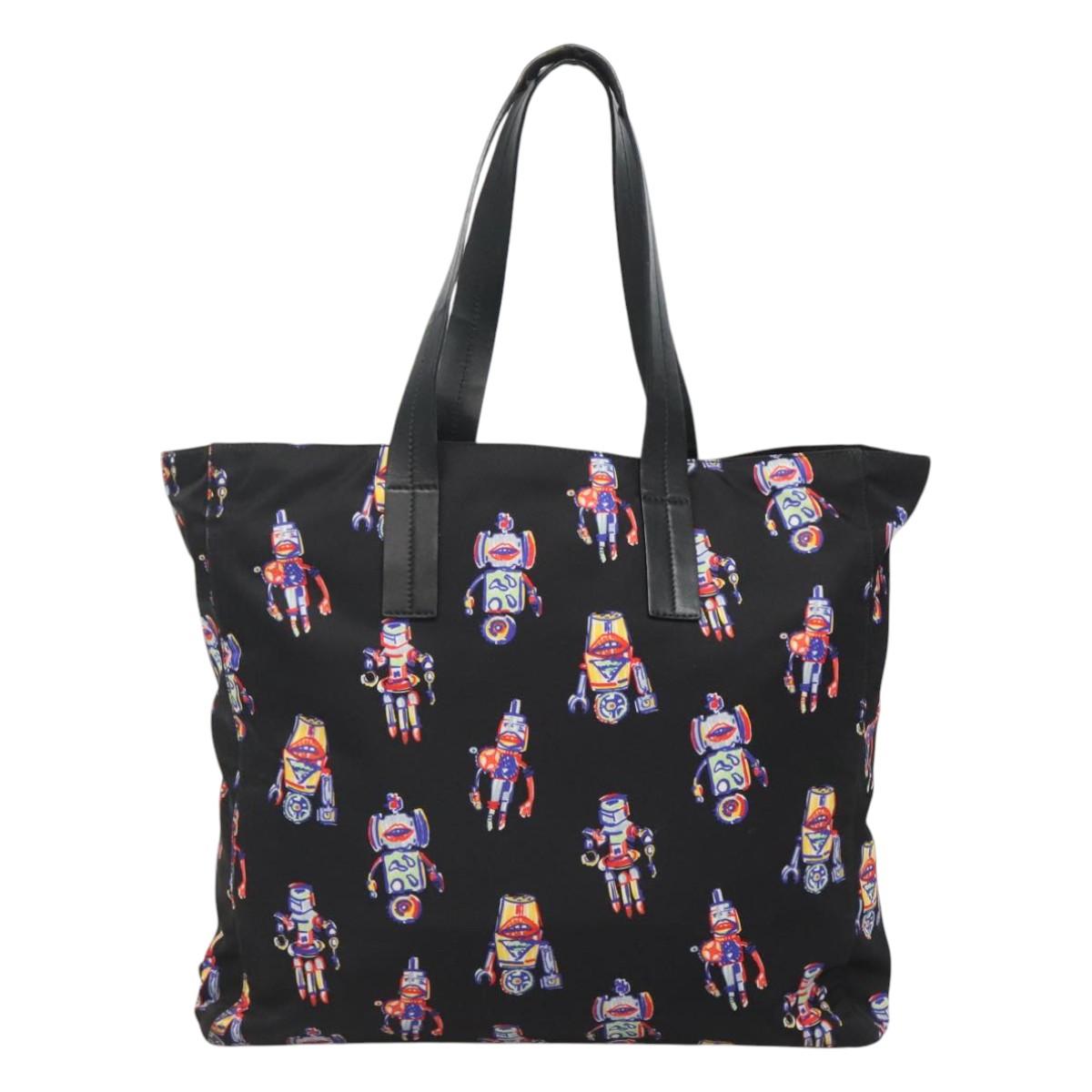 PRADA Tote Bag Nylon Black Silver Auth ep7424