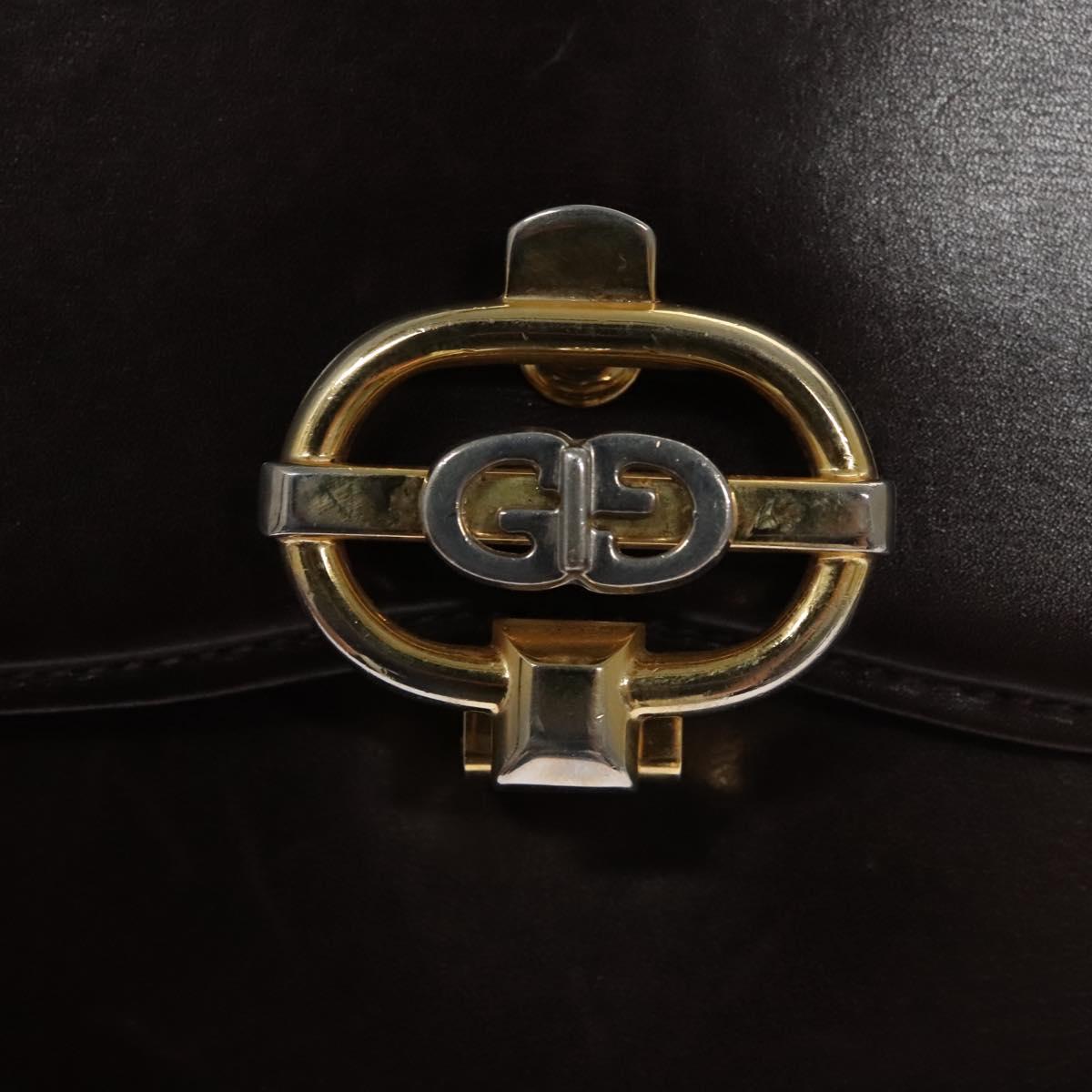 GUCCI Chain Shoulder Bag Leather Brown Gold Auth ep7469