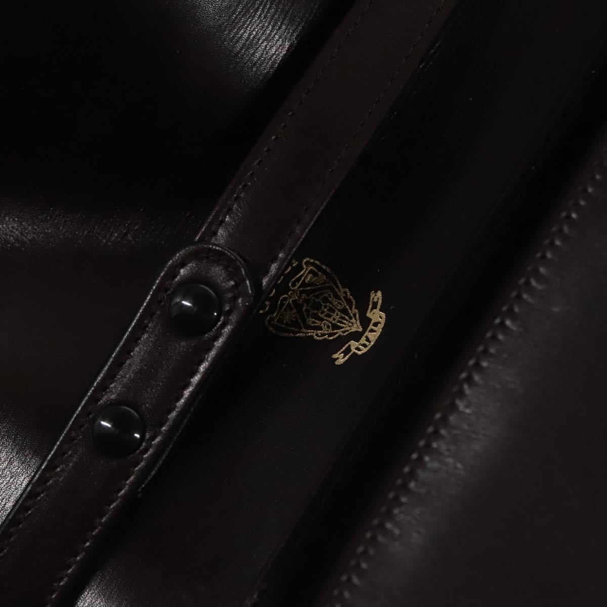 GUCCI Chain Shoulder Bag Leather Brown Gold Auth ep7469