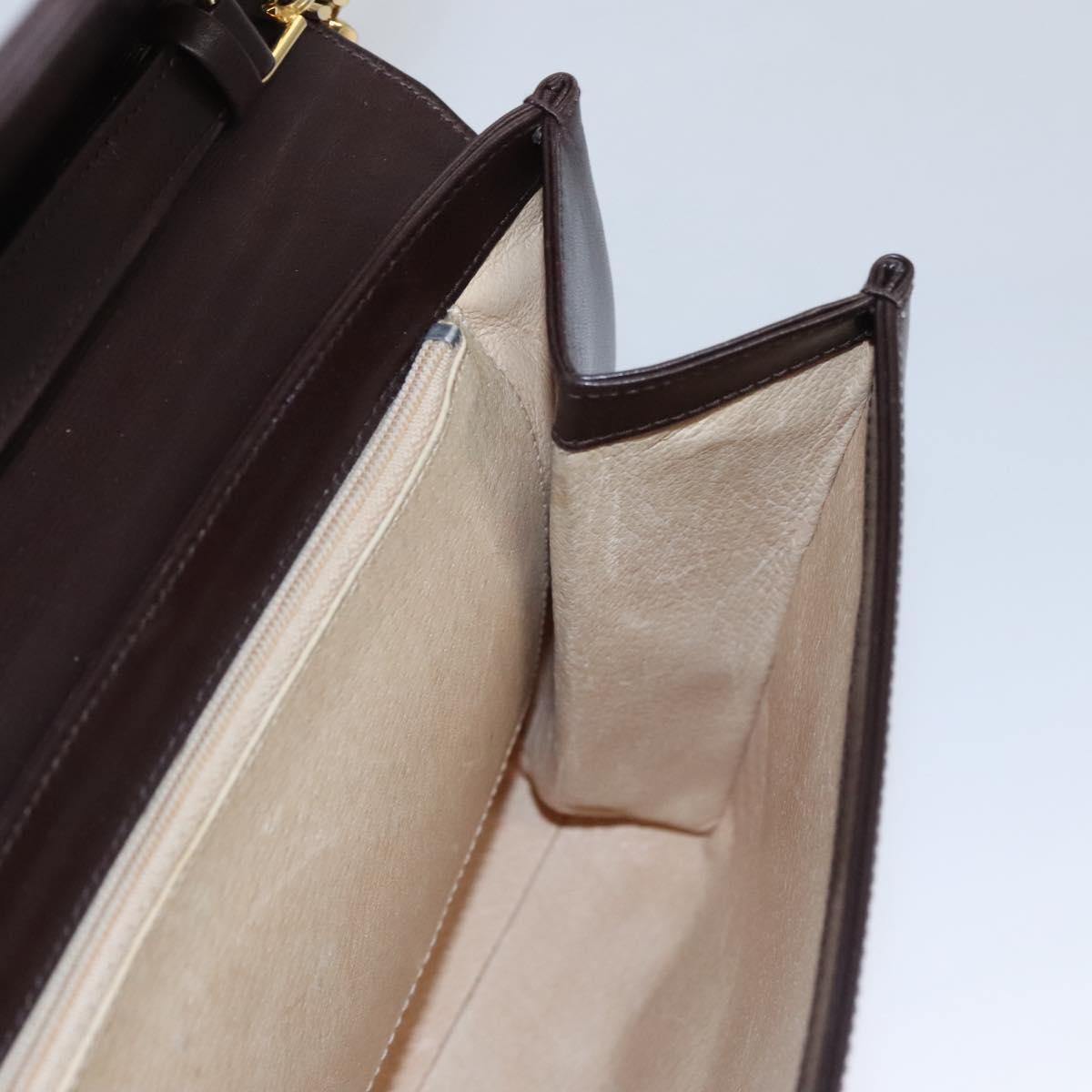 GUCCI Chain Shoulder Bag Leather Brown Gold Auth ep7469