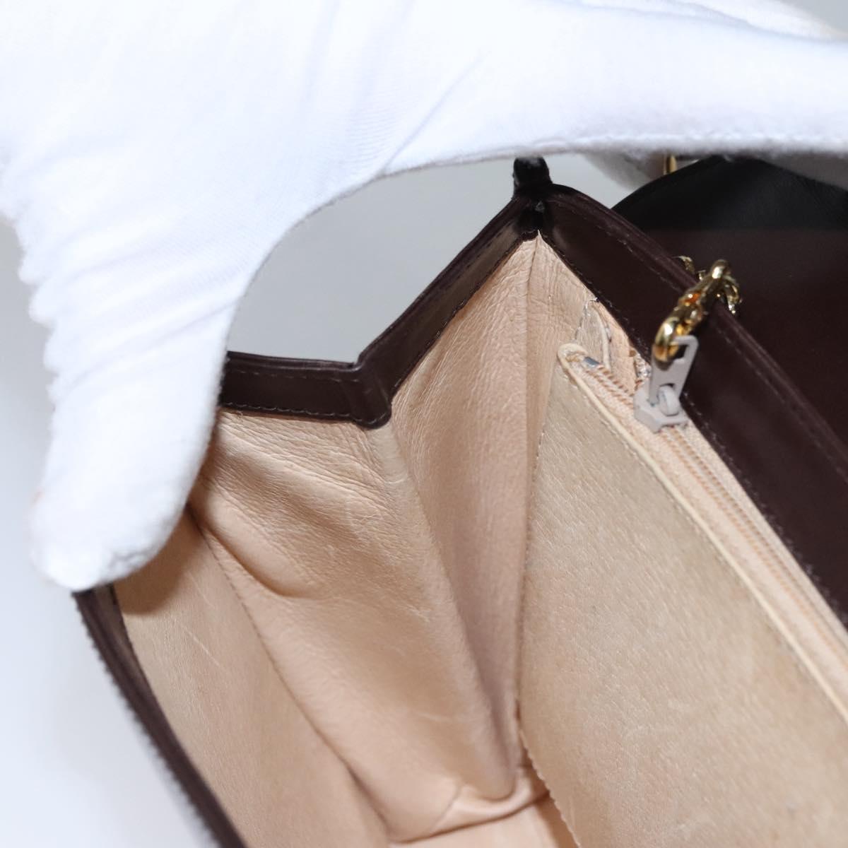 GUCCI Chain Shoulder Bag Leather Brown Gold Auth ep7469