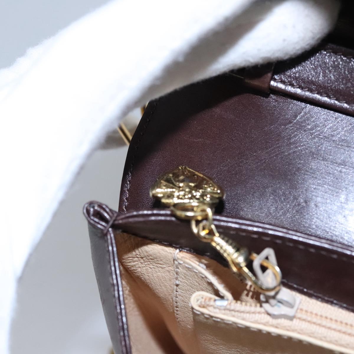 GUCCI Chain Shoulder Bag Leather Brown Gold Auth ep7469