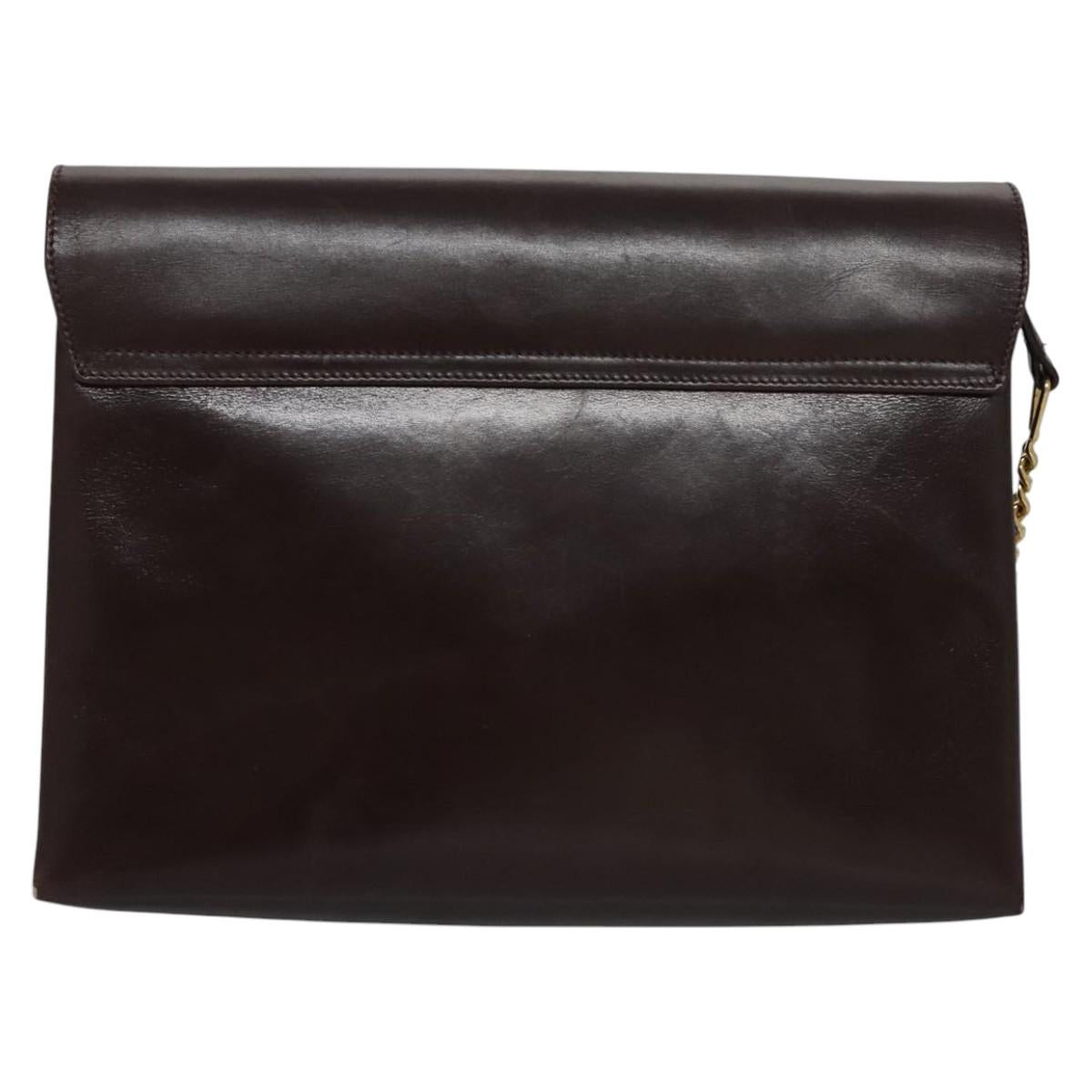 GUCCI Chain Shoulder Bag Leather Brown Gold Auth ep7469