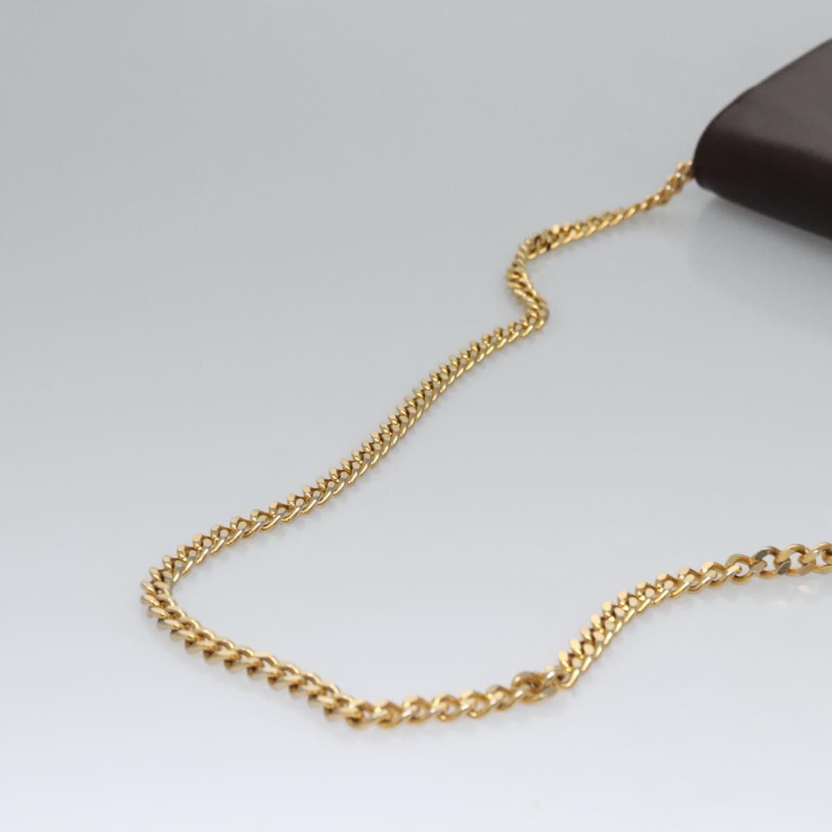 GUCCI Chain Shoulder Bag Leather Brown Gold Auth ep7469
