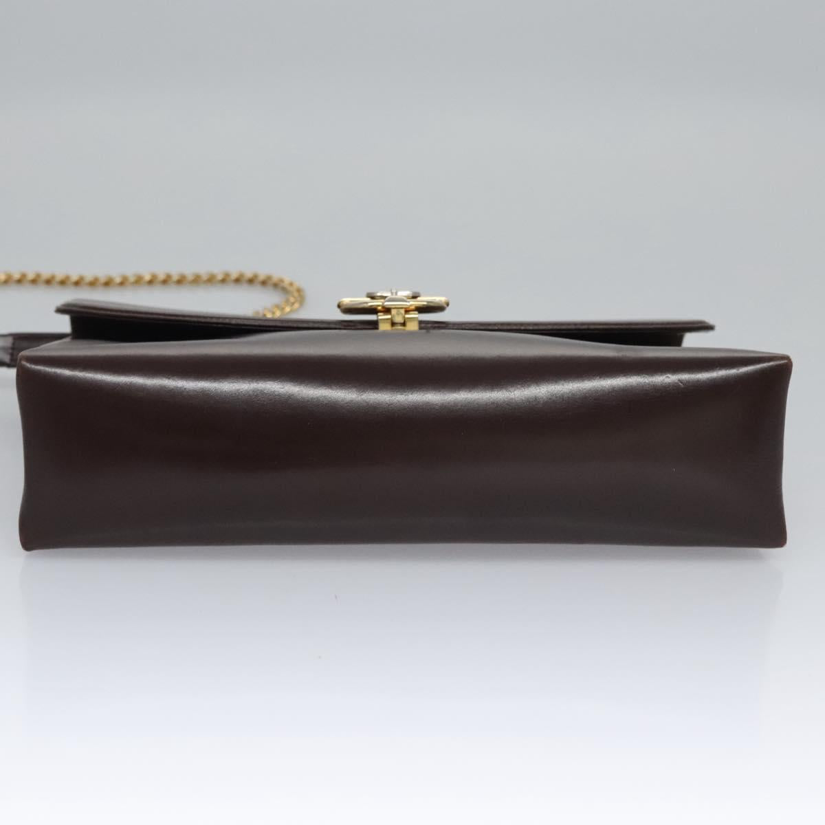 GUCCI Chain Shoulder Bag Leather Brown Gold Auth ep7469