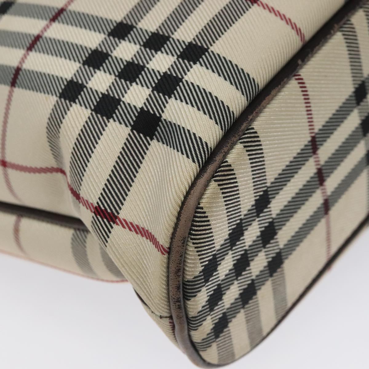 BURBERRY Nova Check Hand Bag Nylon Beige Dark Brown Silver Auth ep7479