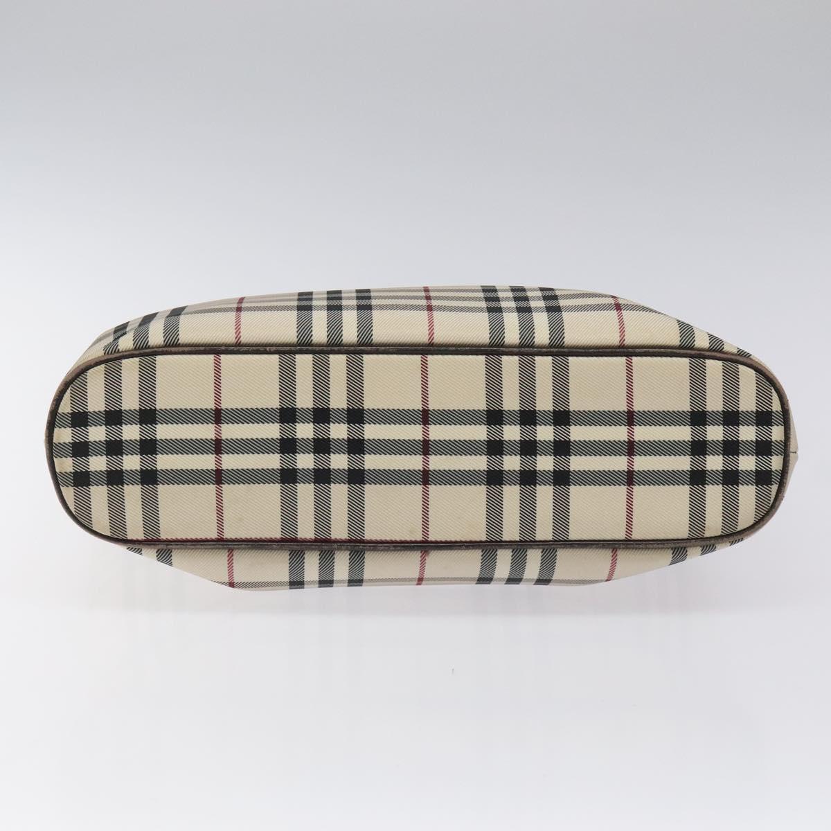 BURBERRY Nova Check Hand Bag Nylon Beige Dark Brown Silver Auth ep7479