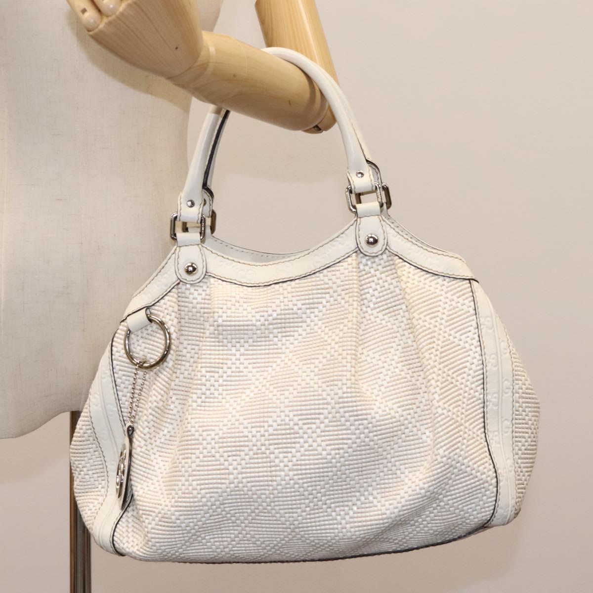 GUCCI Hand Bag Raffia Silver White 211944 Auth ep7490