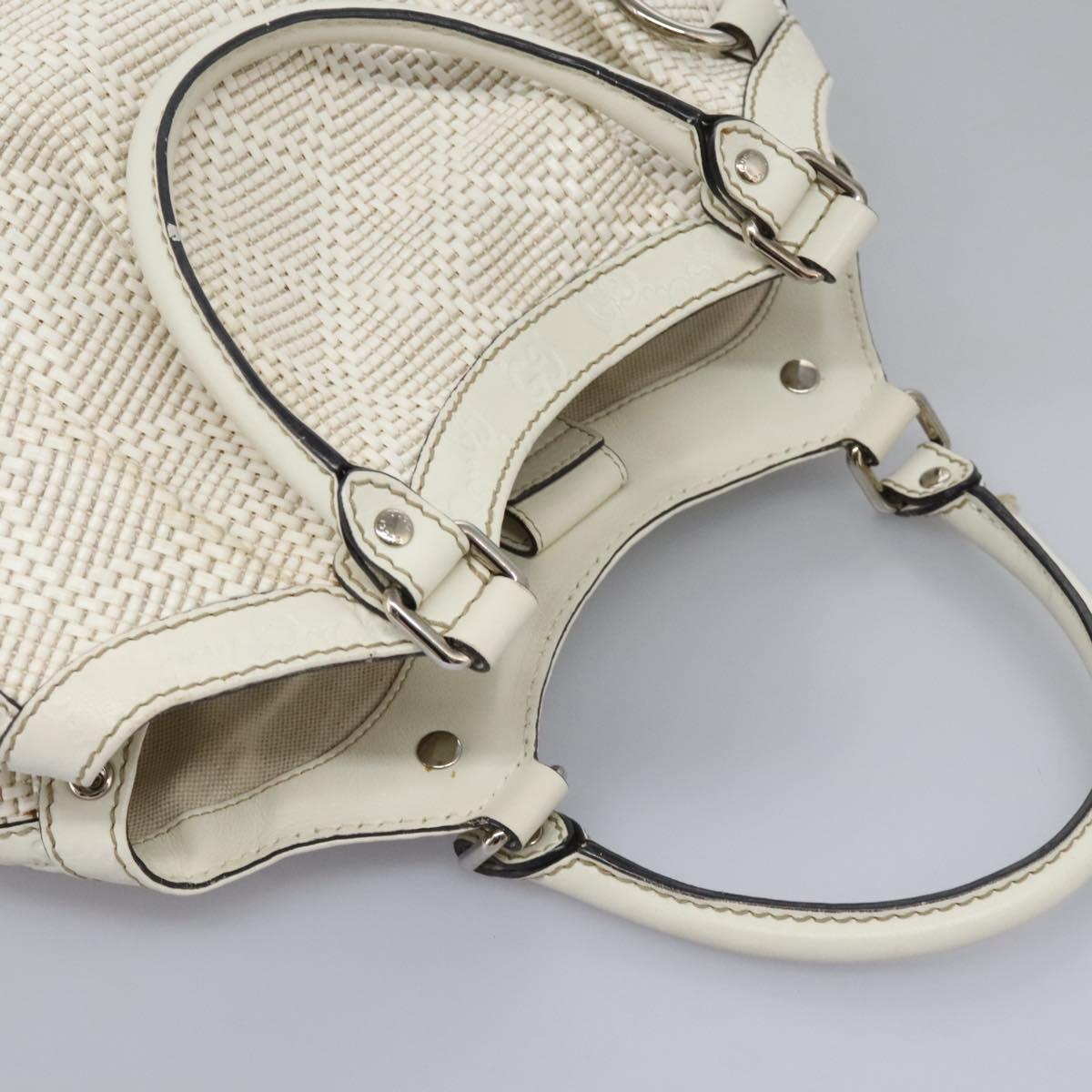 GUCCI Hand Bag Raffia Silver White 211944 Auth ep7490