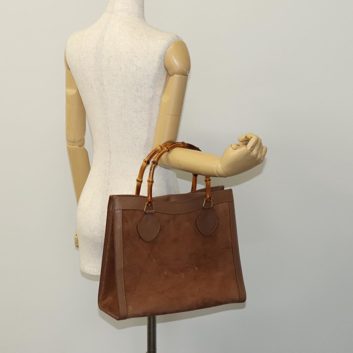 GUCCI Bamboo Tote Bag Suede Leather Brown Gold 002 2865 0260 Auth ep7503