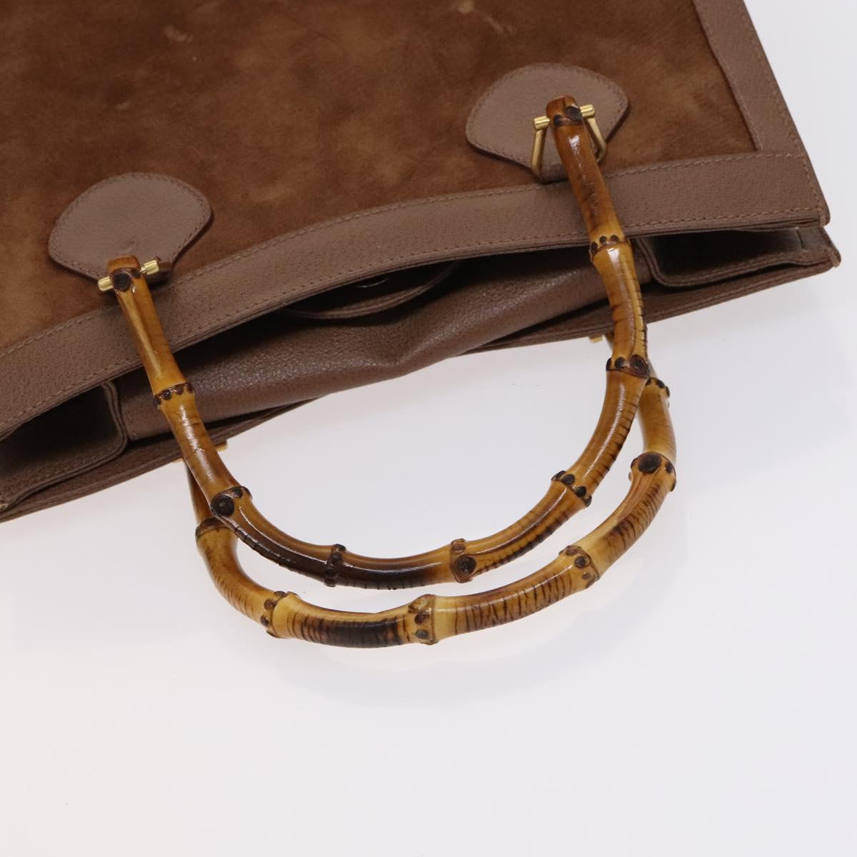 GUCCI Bamboo Tote Bag Suede Leather Brown Gold 002 2865 0260 Auth ep7503