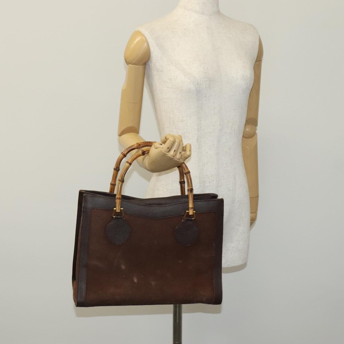 GUCCI Bamboo Tote Bag Suede Leather Brown Gold 002 1095 0260 Auth ep7508