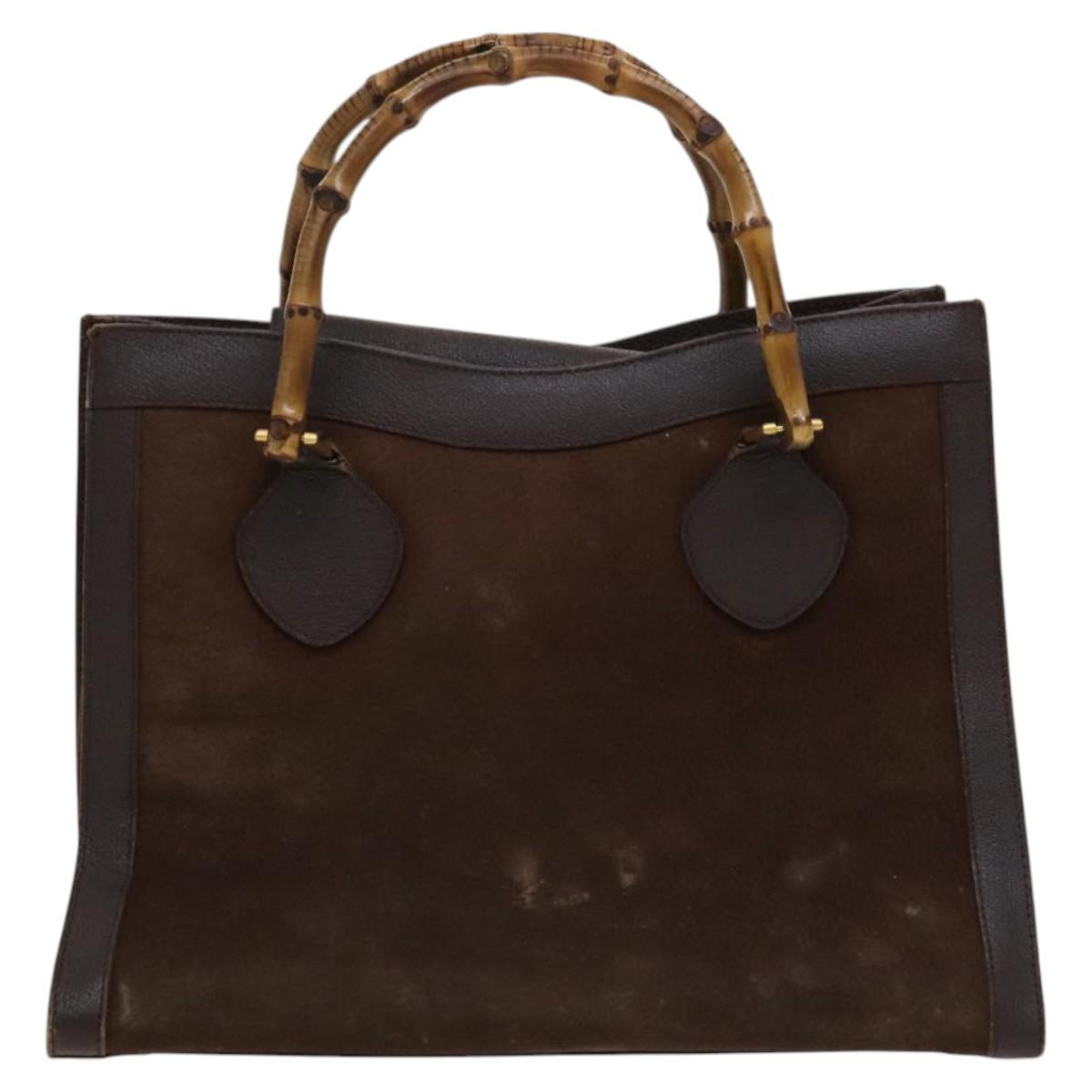 GUCCI Bamboo Tote Bag Suede Leather Brown Gold 002 1095 0260 Auth ep7508