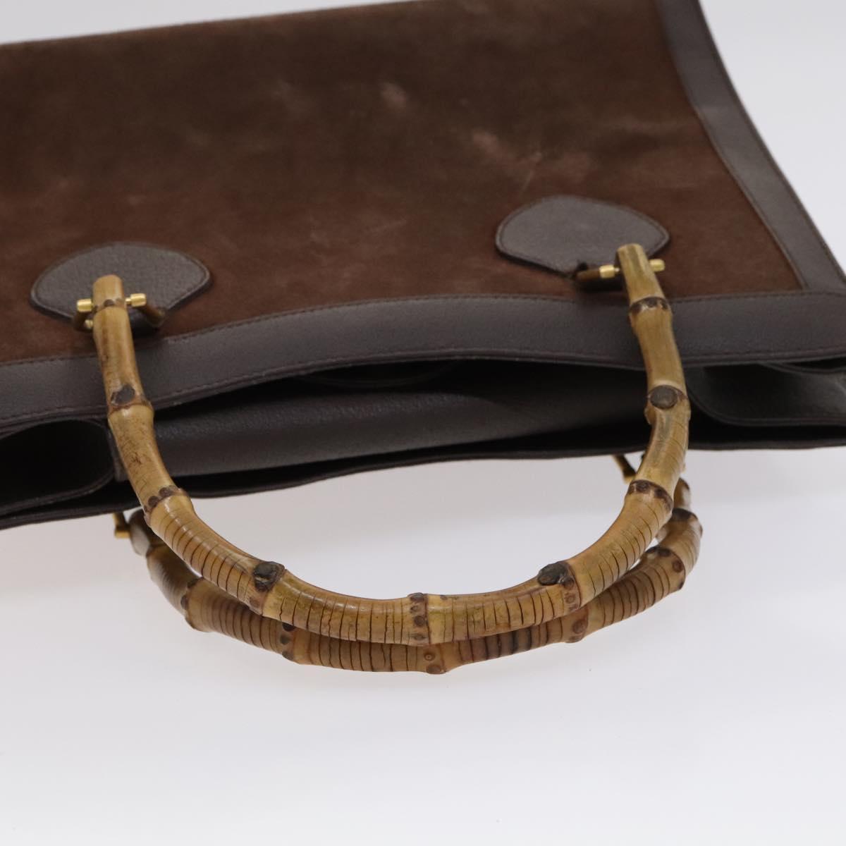 GUCCI Bamboo Tote Bag Suede Leather Brown Gold 002 1095 0260 Auth ep7508