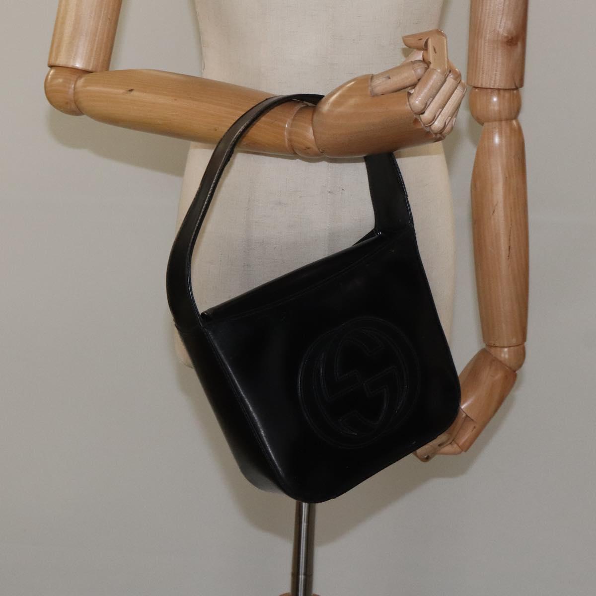 GUCCI Hand Bag Leather Black Auth ep7516