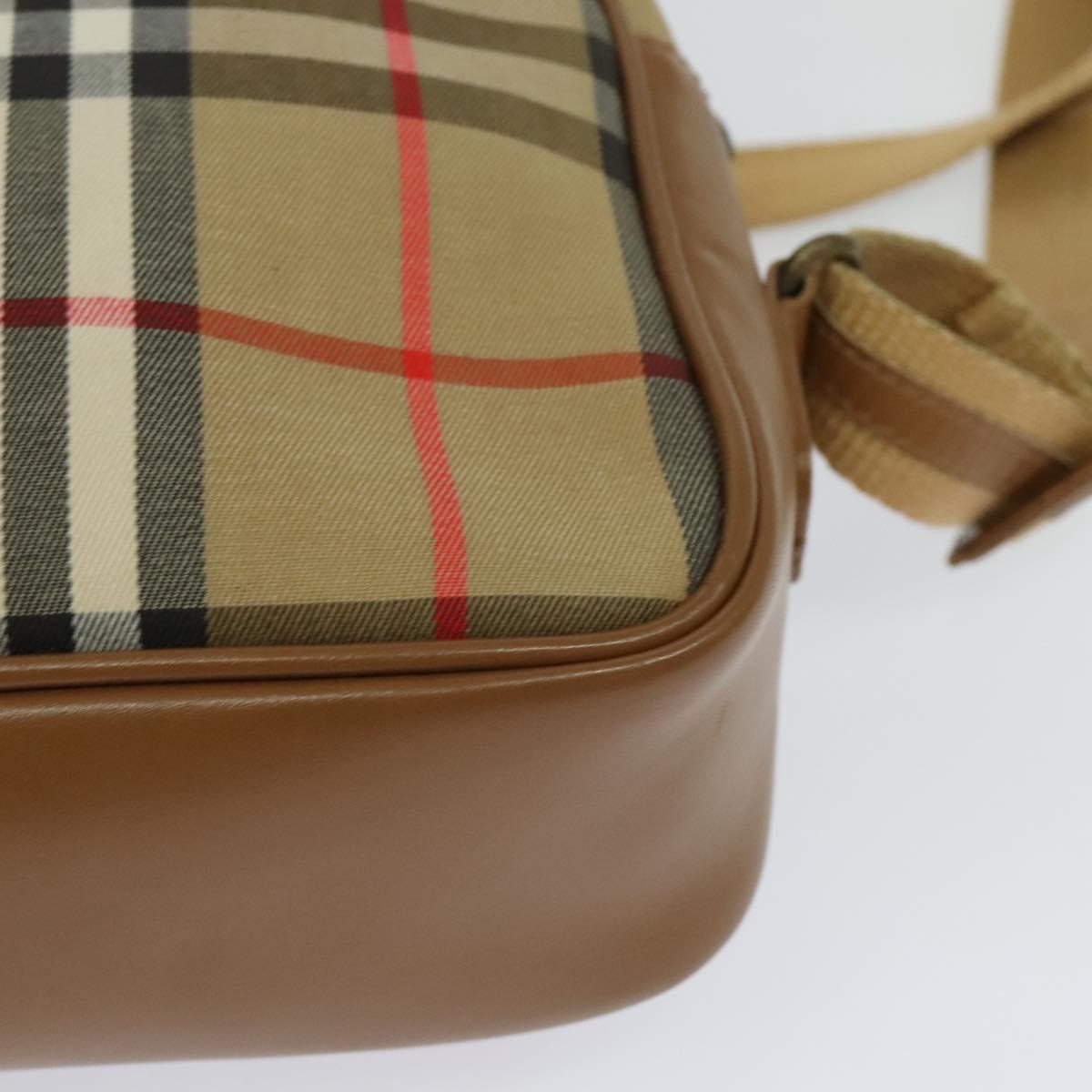 Burberrys Nova Check Shoulder Bag Canvas Leather Beige Gold Auth ep7522