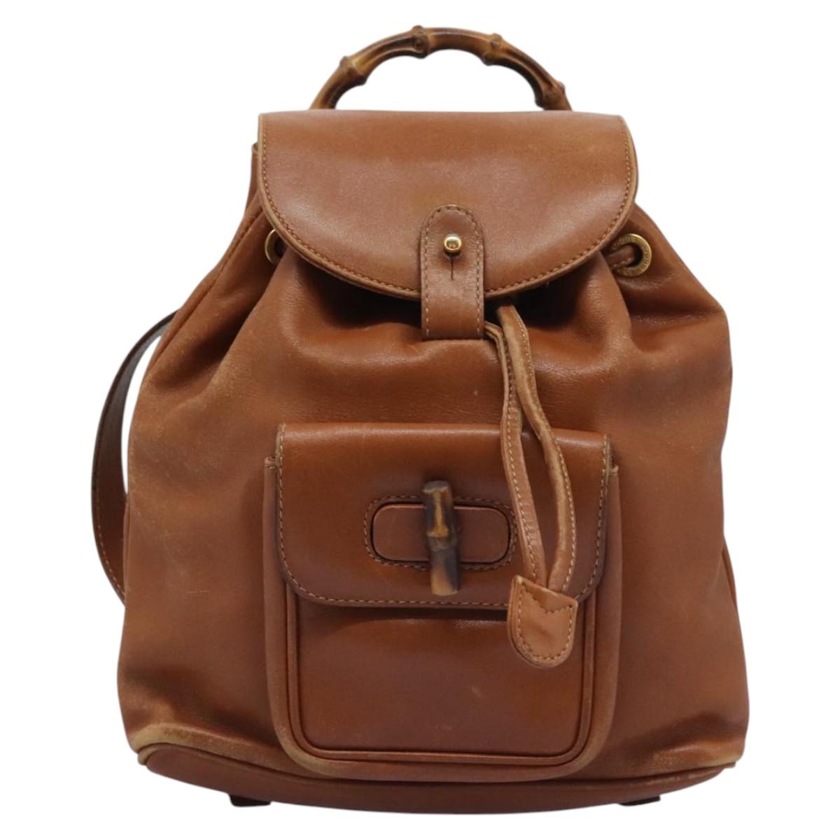 GUCCI Bamboo Backpack Leather Brown Gold 003 2058 0030 Auth ep7524