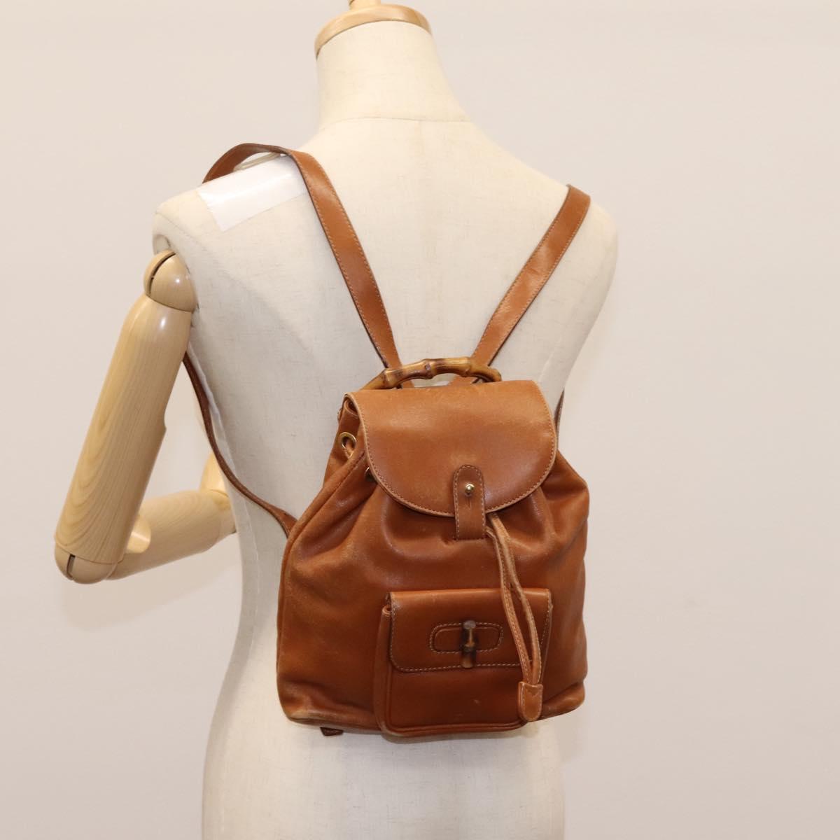 GUCCI Bamboo Backpack Leather Brown Gold 003 2058 0030 Auth ep7524
