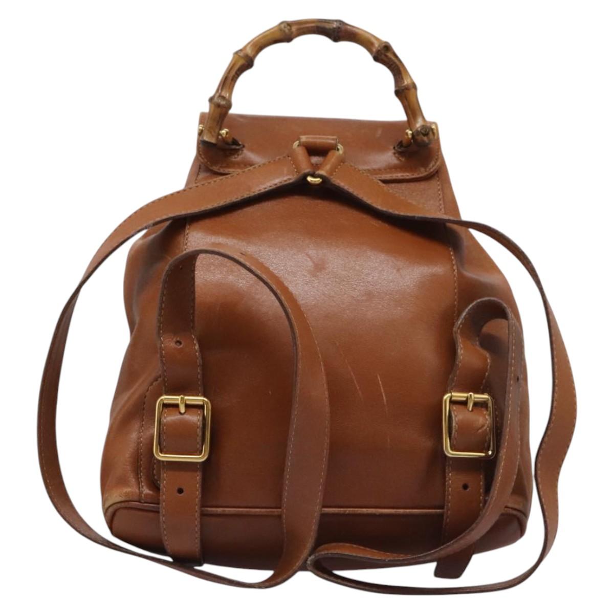GUCCI Bamboo Backpack Leather Brown Gold 003 2058 0030 Auth ep7524