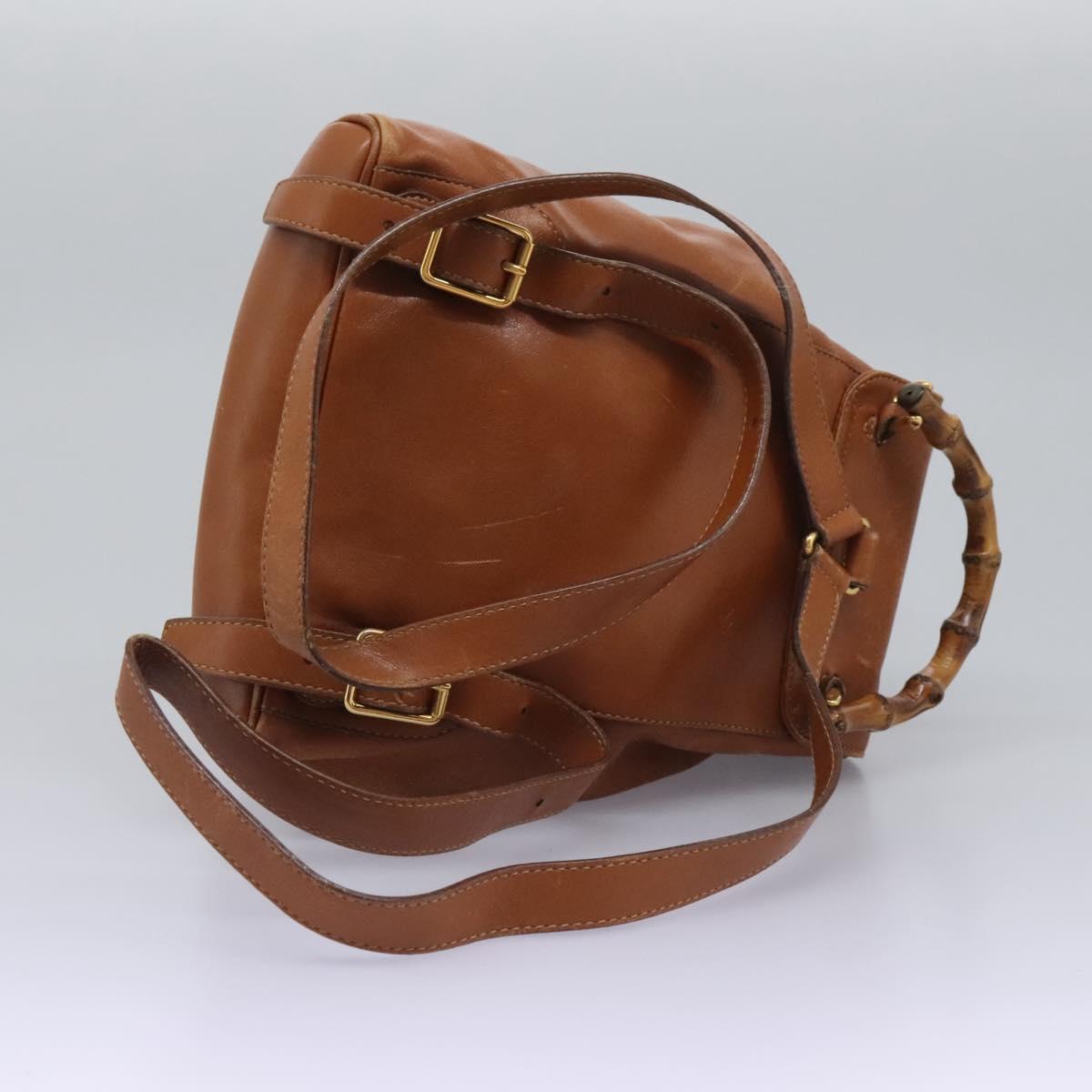 GUCCI Bamboo Backpack Leather Brown Gold 003 2058 0030 Auth ep7524