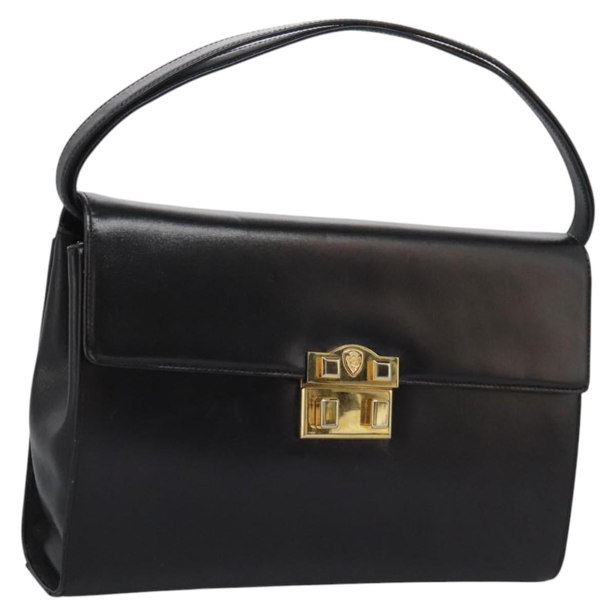 GUCCI Hand Bag Leather Black Gold Auth ep7529