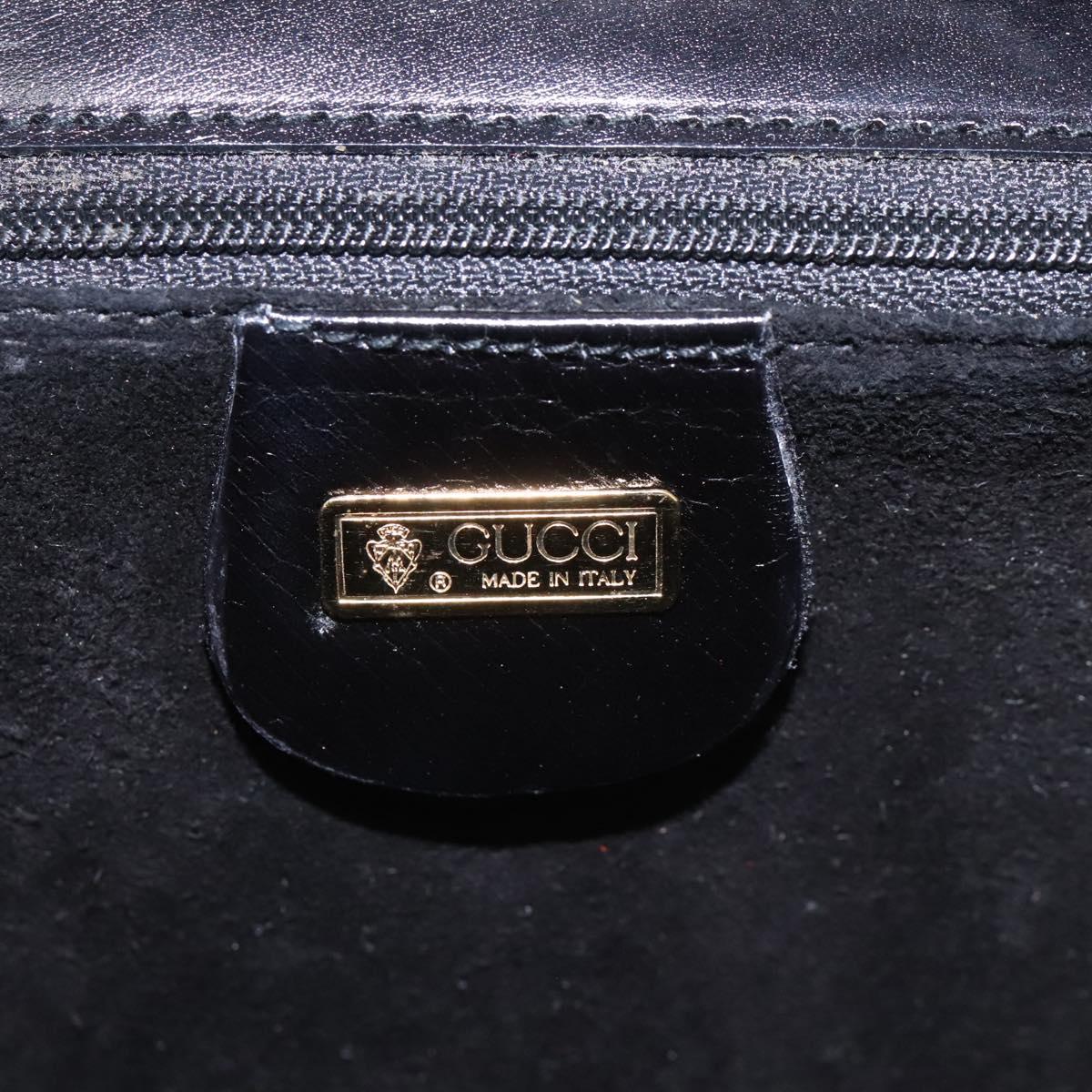 GUCCI Hand Bag Leather Black Gold Auth ep7529
